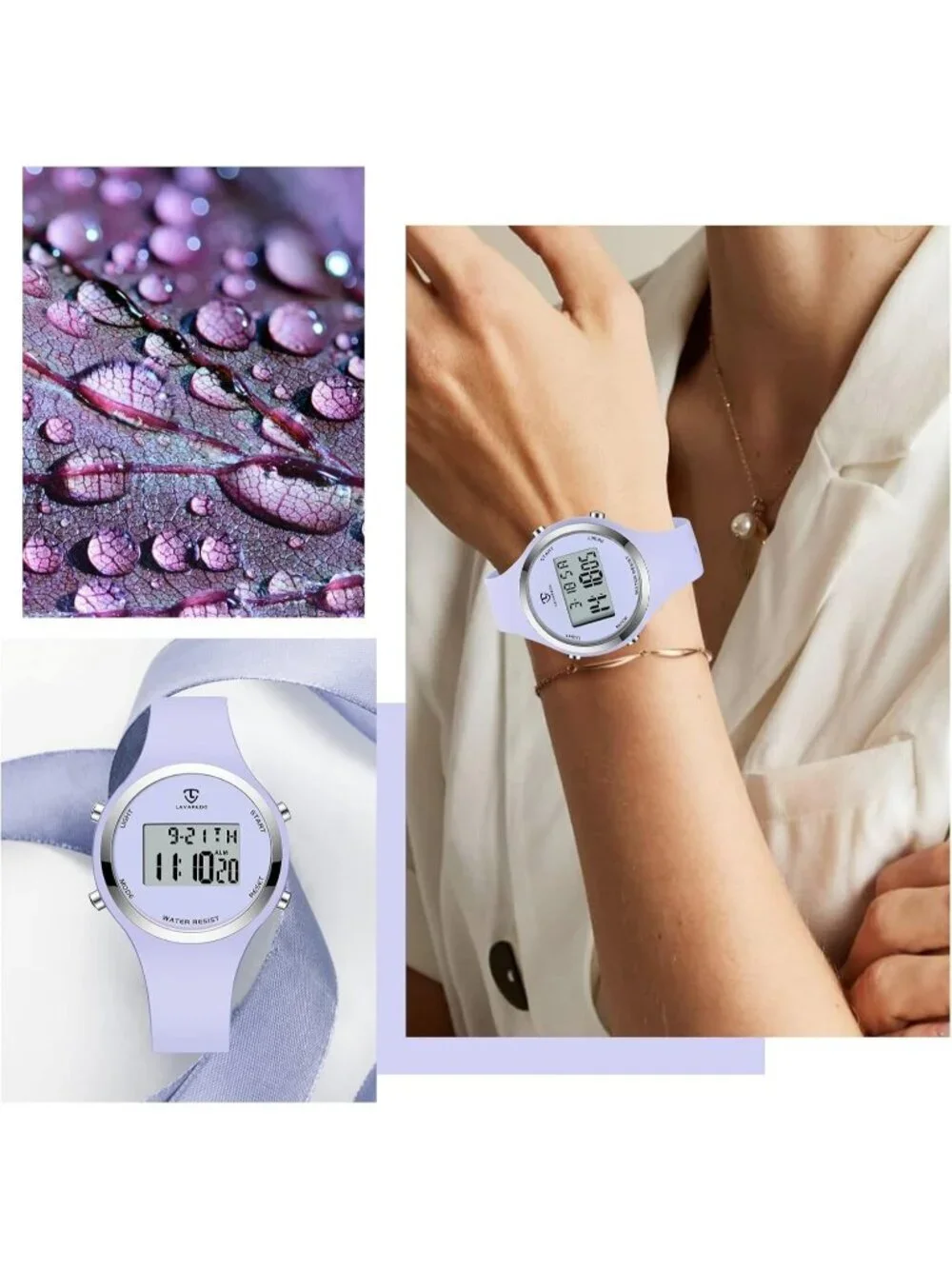 Women All Light Purple Quartz Chronograph Waterproof Outdoor Sport Digital Watch